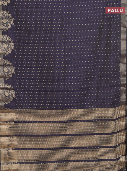Semi raw silk saree navy blue with allover zari woven 1000 buttas and rich zari woven border