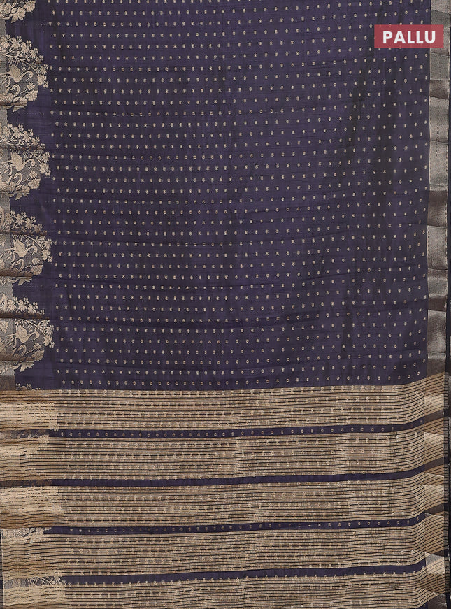 Semi raw silk saree navy blue with allover zari woven 1000 buttas and rich zari woven border