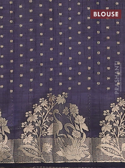 Semi raw silk saree navy blue with allover zari woven 1000 buttas and rich zari woven border