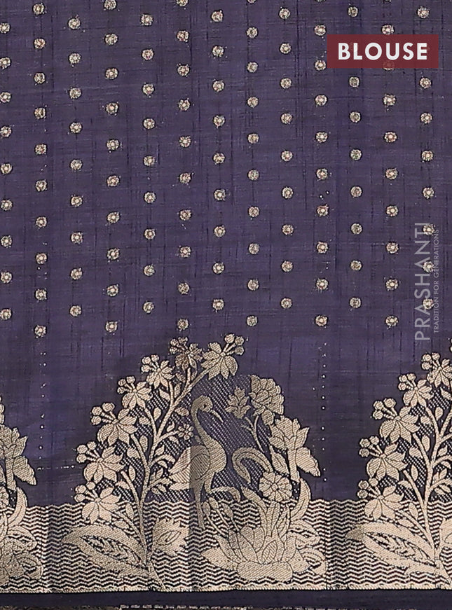 Semi raw silk saree navy blue with allover zari woven 1000 buttas and rich zari woven border