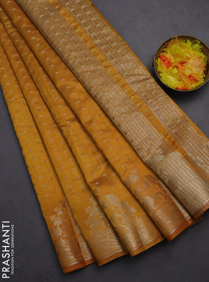 Semi raw silk saree mustard yellow with allover zari woven 1000 buttas and rich zari woven border