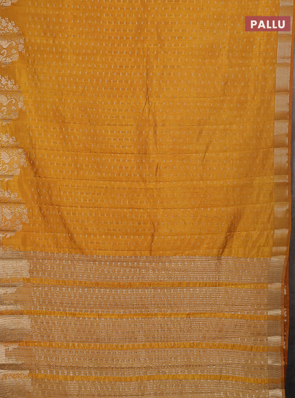 Semi raw silk saree mustard yellow with allover zari woven 1000 buttas and rich zari woven border