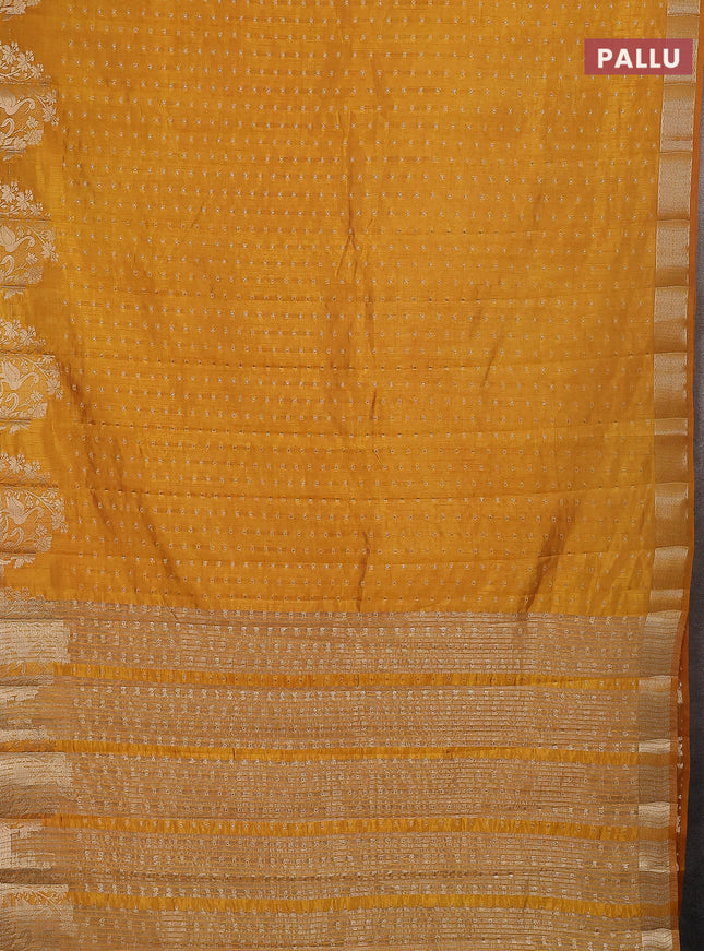 Semi raw silk saree mustard yellow with allover zari woven 1000 buttas and rich zari woven border
