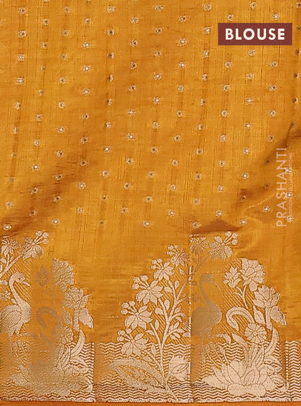 Semi raw silk saree mustard yellow with allover zari woven 1000 buttas and rich zari woven border
