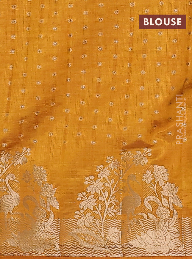 Semi raw silk saree mustard yellow with allover zari woven 1000 buttas and rich zari woven border