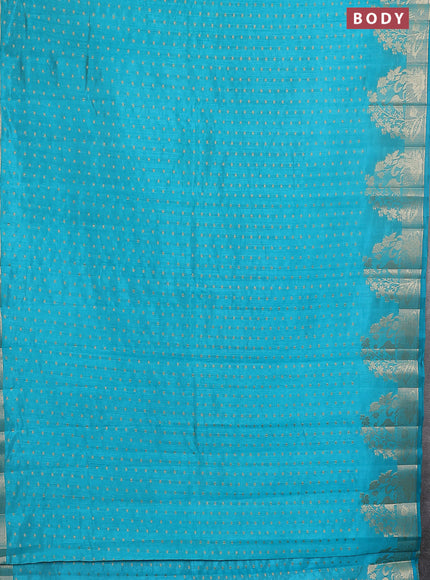 Semi raw silk saree cs blue with allover zari woven 1000 buttas and rich zari woven border