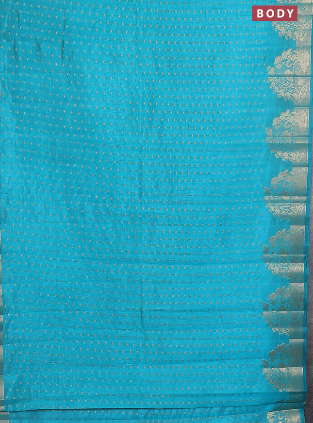Semi raw silk saree cs blue with allover zari woven 1000 buttas and rich zari woven border