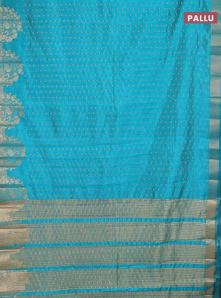 Semi raw silk saree cs blue with allover zari woven 1000 buttas and rich zari woven border