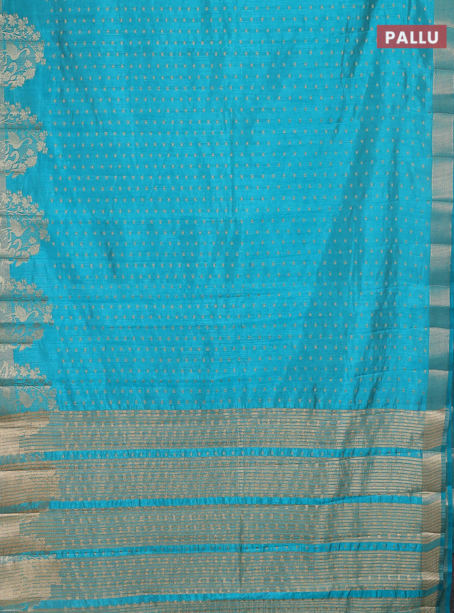 Semi raw silk saree cs blue with allover zari woven 1000 buttas and rich zari woven border