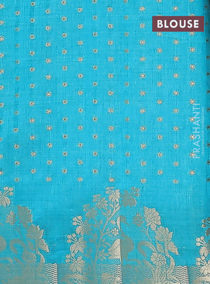 Semi raw silk saree cs blue with allover zari woven 1000 buttas and rich zari woven border