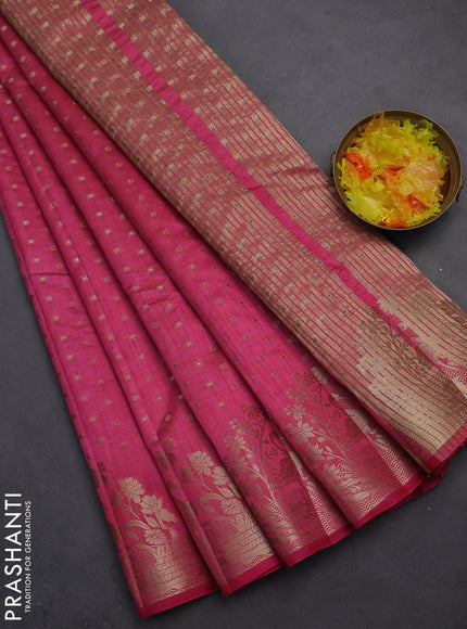 Semi raw silk saree pink with allover zari woven 1000 buttas and rich zari woven border