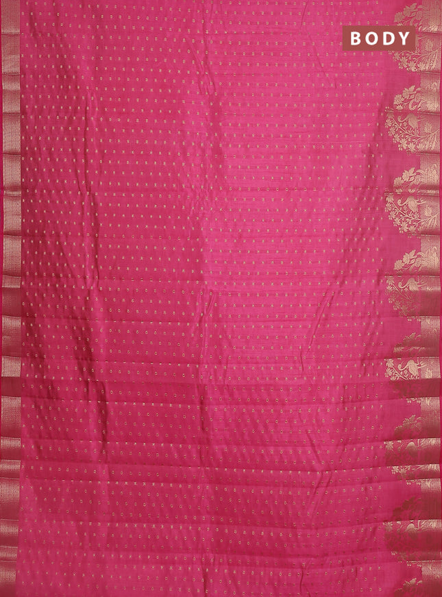 Semi raw silk saree pink with allover zari woven 1000 buttas and rich zari woven border
