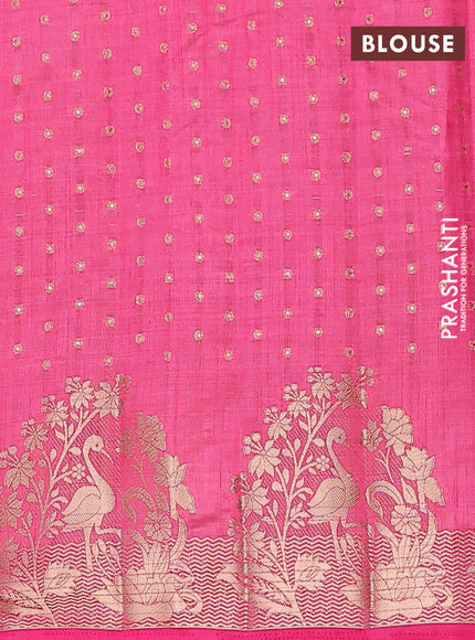 Semi raw silk saree pink with allover zari woven 1000 buttas and rich zari woven border