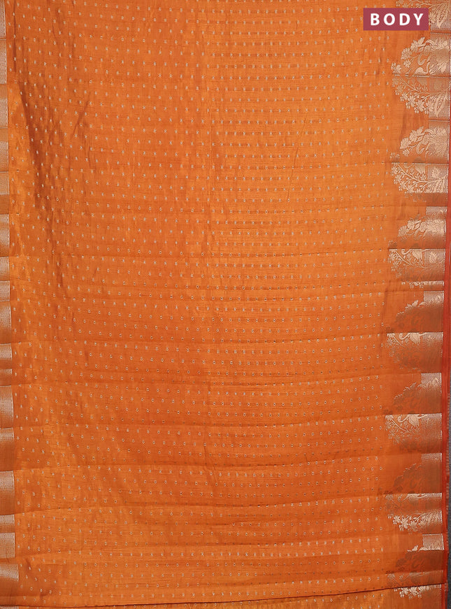 Semi raw silk saree orange with allover zari woven 1000 buttas and rich zari woven border