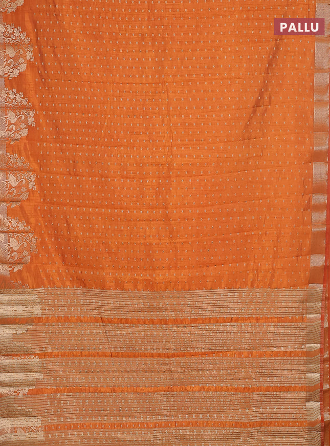 Semi raw silk saree orange with allover zari woven 1000 buttas and rich zari woven border