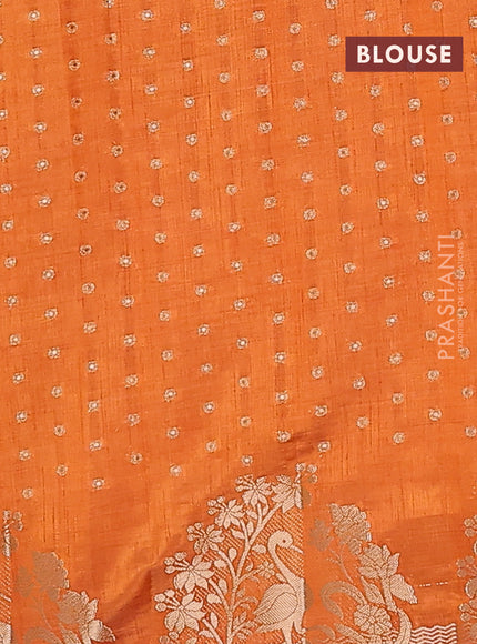 Semi raw silk saree orange with allover zari woven 1000 buttas and rich zari woven border