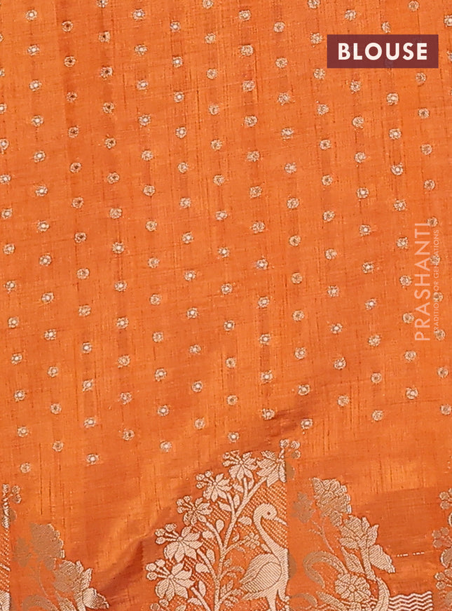 Semi raw silk saree orange with allover zari woven 1000 buttas and rich zari woven border
