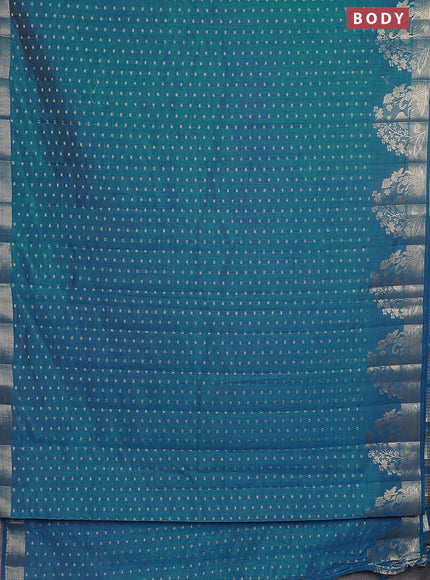 Semi raw silk saree cs blue with allover zari woven 1000 buttas and rich zari woven border