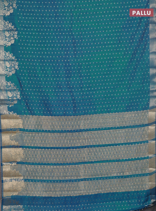 Semi raw silk saree cs blue with allover zari woven 1000 buttas and rich zari woven border