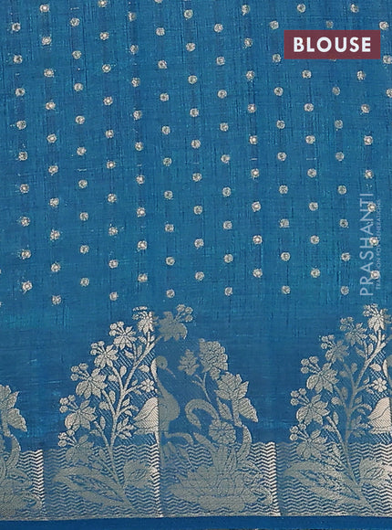 Semi raw silk saree cs blue with allover zari woven 1000 buttas and rich zari woven border