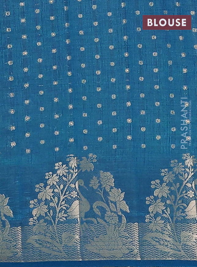 Semi raw silk saree cs blue with allover zari woven 1000 buttas and rich zari woven border