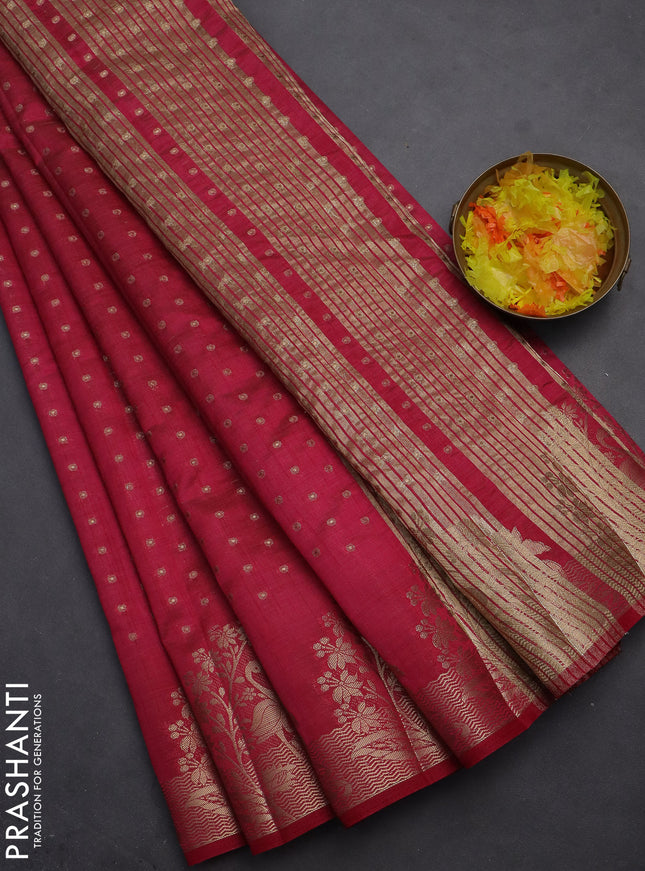 Semi raw silk saree pink with allover zari woven 1000 buttas and rich zari woven border