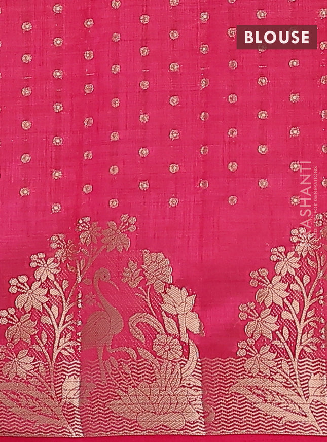 Semi raw silk saree pink with allover zari woven 1000 buttas and rich zari woven border