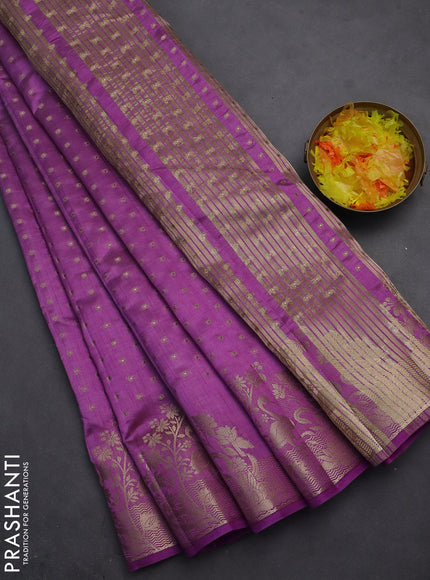 Semi raw silk saree lavender with allover zari woven 1000 buttas and rich zari woven border