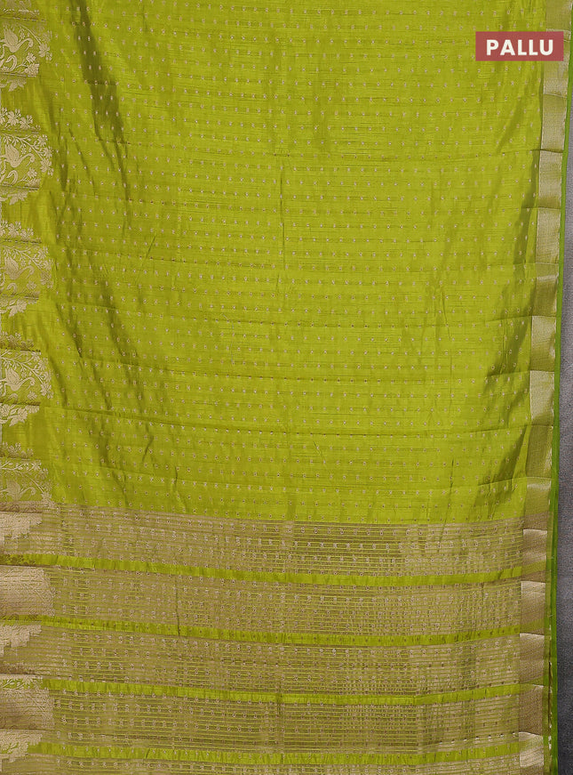 Semi raw silk saree light green with allover zari woven 1000 buttas and rich zari woven border