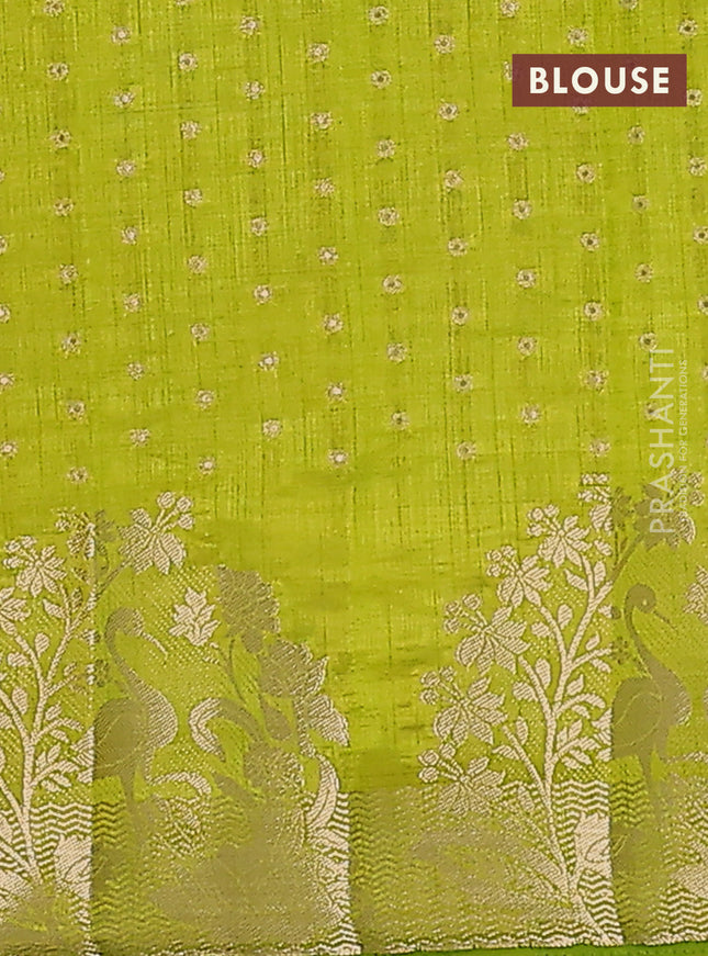 Semi raw silk saree light green with allover zari woven 1000 buttas and rich zari woven border