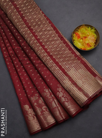 Semi raw silk saree maroon with allover zari woven 1000 buttas and rich zari woven border