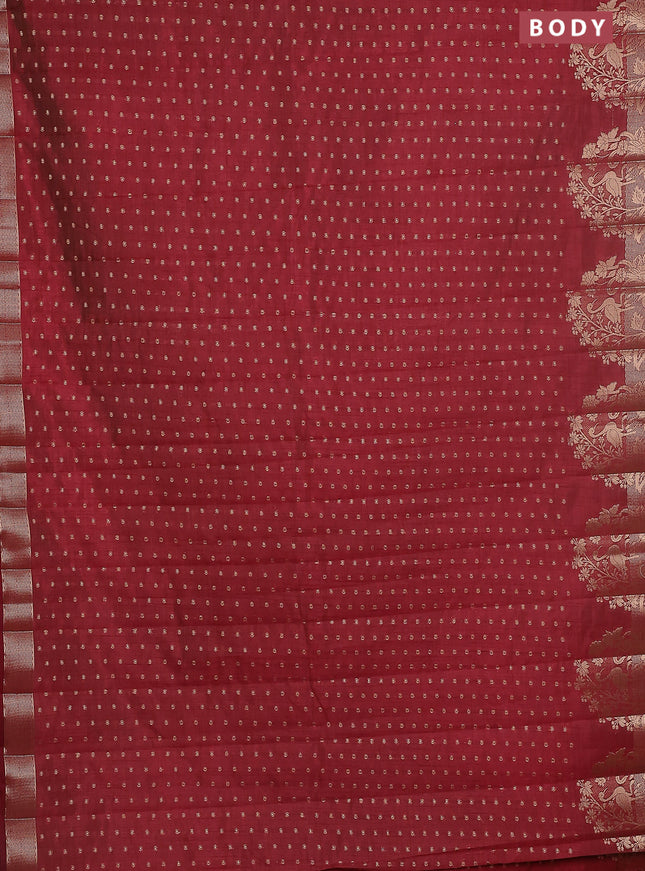Semi raw silk saree maroon with allover zari woven 1000 buttas and rich zari woven border
