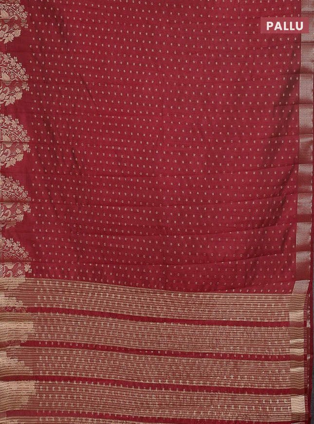 Semi raw silk saree maroon with allover zari woven 1000 buttas and rich zari woven border