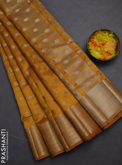 Semi raw silk saree mustard yellow with allover zari woven 1000 buttas and zari woven border