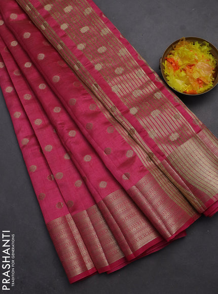 Semi raw silk saree pink with allover zari woven 1000 buttas and zari woven border