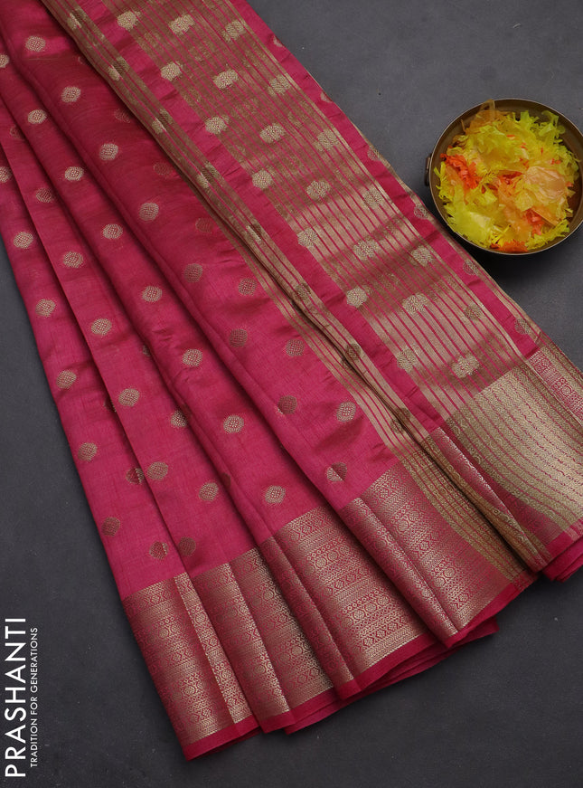 Semi raw silk saree pink with allover zari woven 1000 buttas and zari woven border