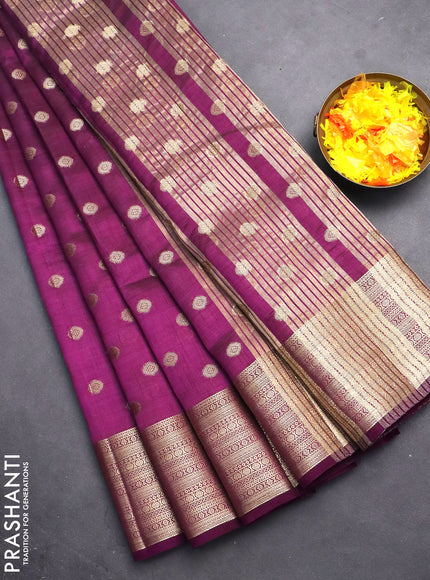 Semi raw silk saree purple with allover zari woven 1000 buttas and zari woven border
