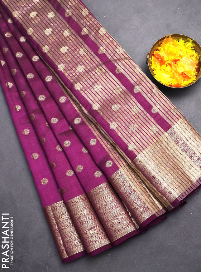Semi raw silk saree purple with allover zari woven 1000 buttas and zari woven border