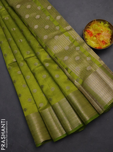 Semi raw silk saree light green with allover zari woven 1000 buttas and zari woven border