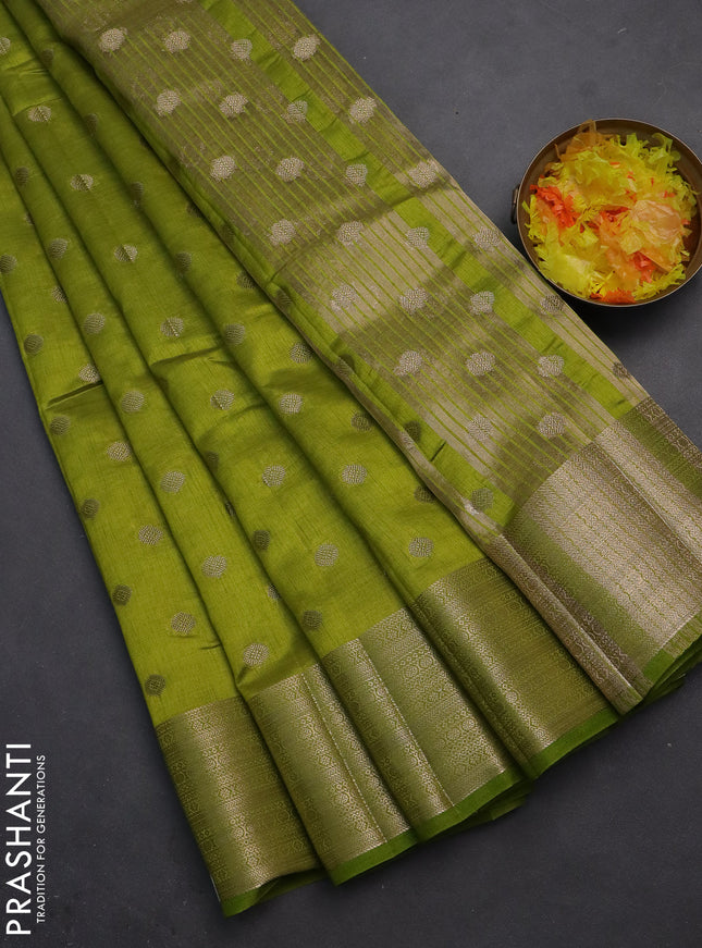 Semi raw silk saree light green with allover zari woven 1000 buttas and zari woven border