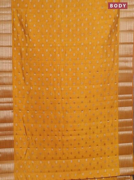 Semi raw silk saree mustard yellow with allover zari woven 1000 buttas and zari woven border