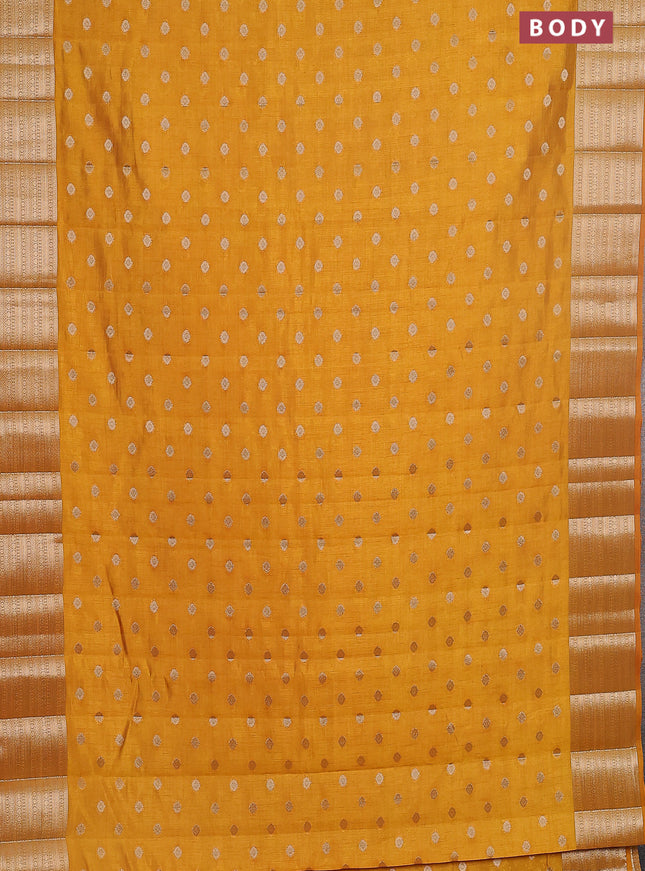 Semi raw silk saree mustard yellow with allover zari woven 1000 buttas and zari woven border