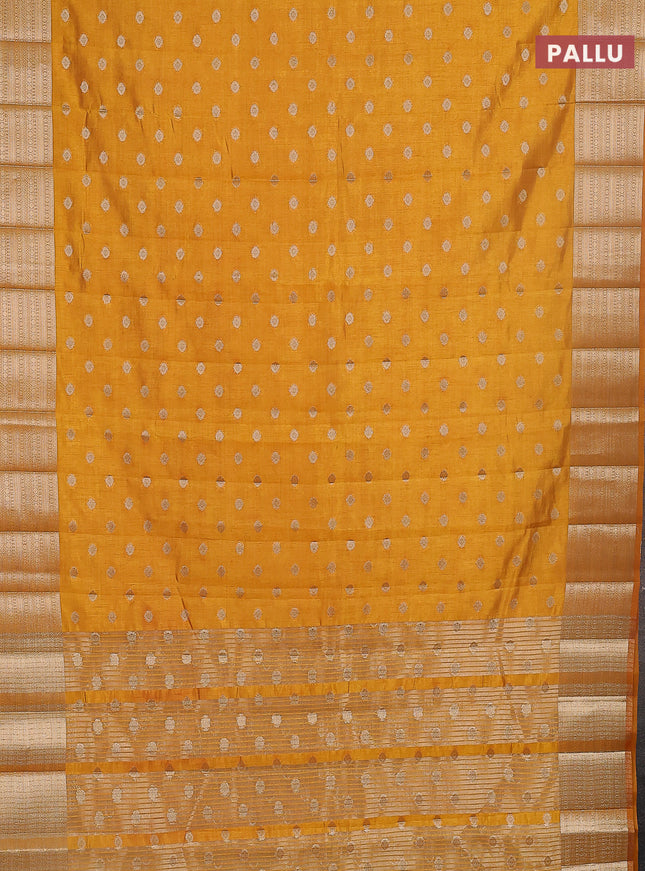 Semi raw silk saree mustard yellow with allover zari woven 1000 buttas and zari woven border