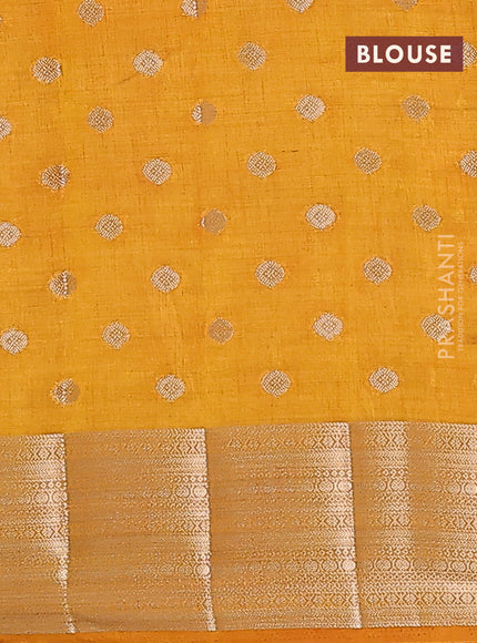 Semi raw silk saree mustard yellow with allover zari woven 1000 buttas and zari woven border