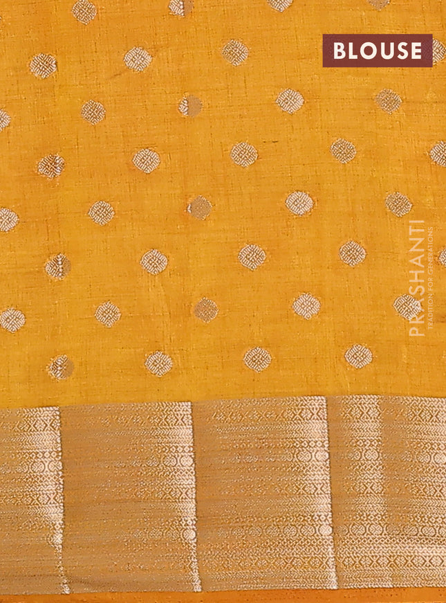 Semi raw silk saree mustard yellow with allover zari woven 1000 buttas and zari woven border