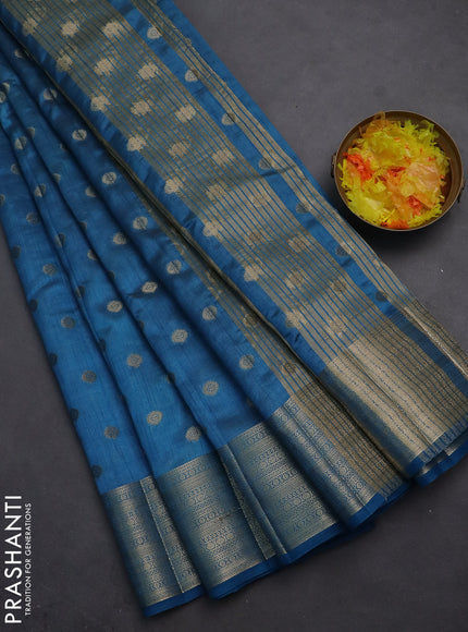 Semi raw silk saree cs blue with allover zari woven 1000 buttas and zari woven border