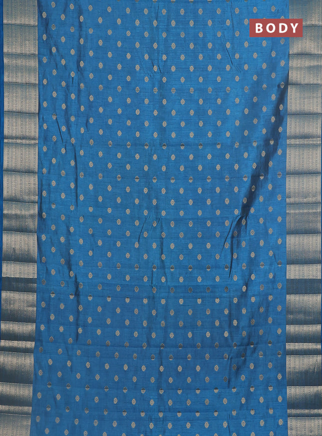 Semi raw silk saree cs blue with allover zari woven 1000 buttas and zari woven border