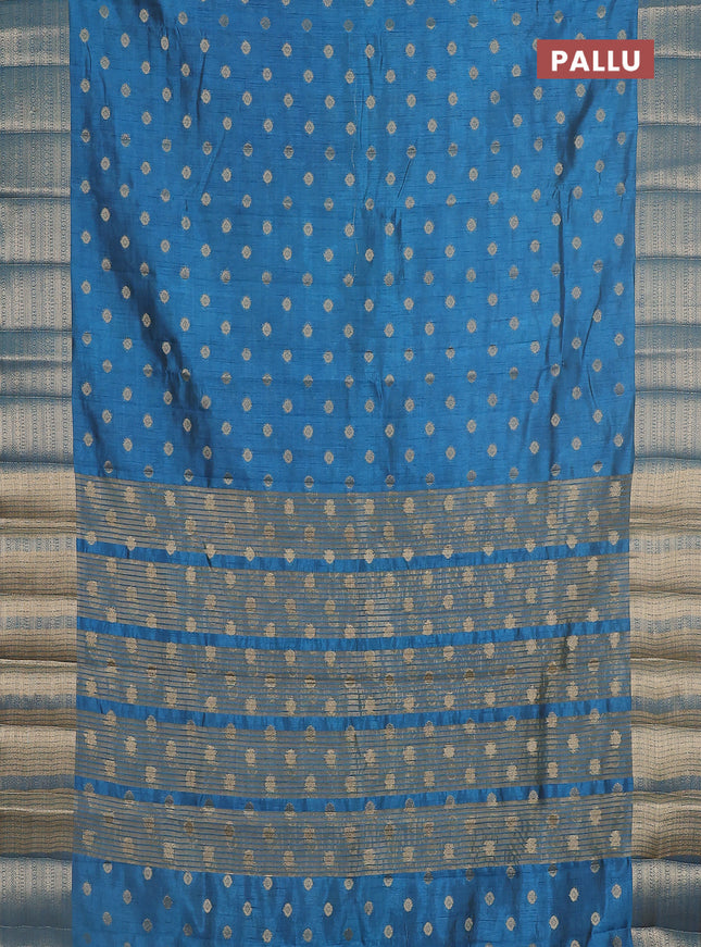 Semi raw silk saree cs blue with allover zari woven 1000 buttas and zari woven border