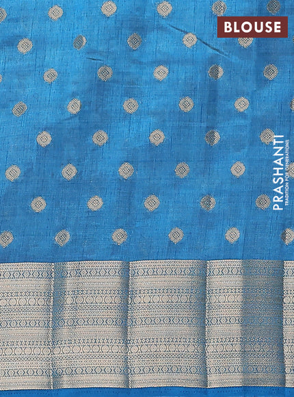 Semi raw silk saree cs blue with allover zari woven 1000 buttas and zari woven border