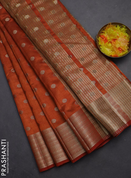 Semi raw silk saree orange with allover zari woven 1000 buttas and zari woven border